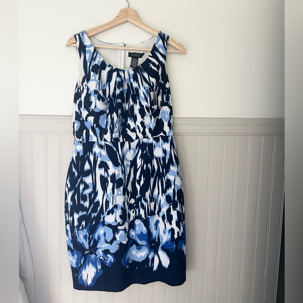 Roulette Blue & White Floral Sleeveless Dress Size 8 Zipper Back